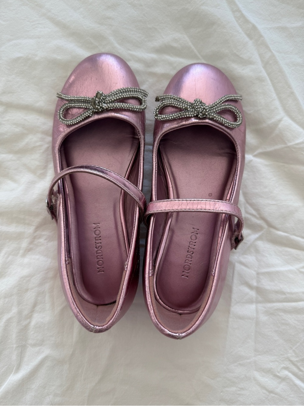 Nordstrom Girls' Metallic Pink Mary Jane Ballet Flats with Bow